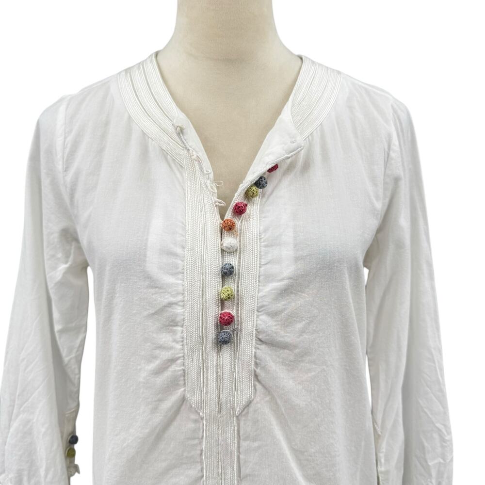 Roberta Roller Rabbit White & Multi Colored Button Loop 3/4 Sleeve Tunic - Picture 5 of 14